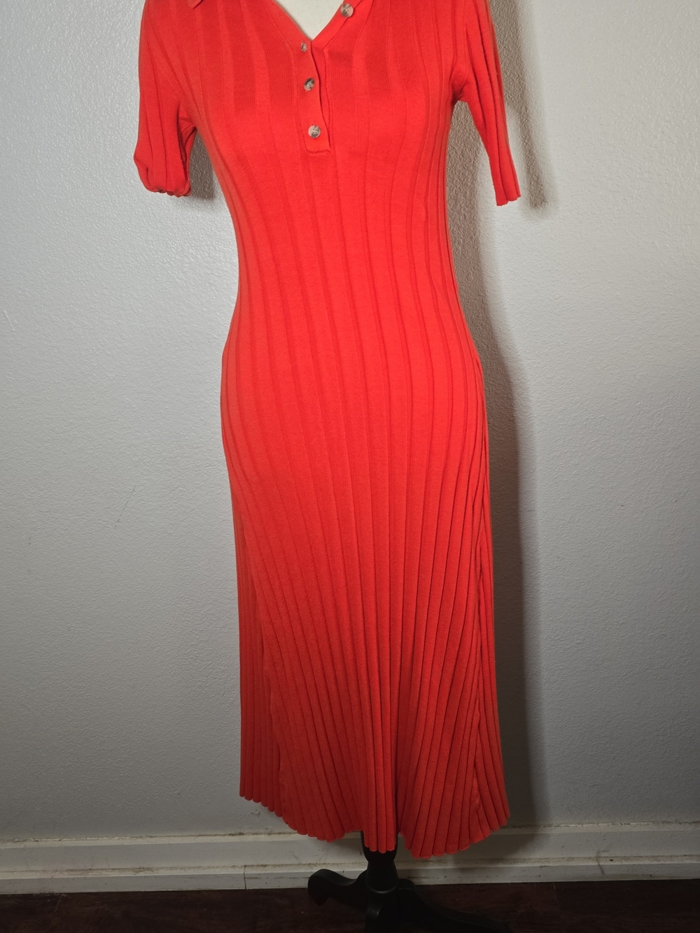 Fashion Nova Coral Ribbed Polo Midi Dress